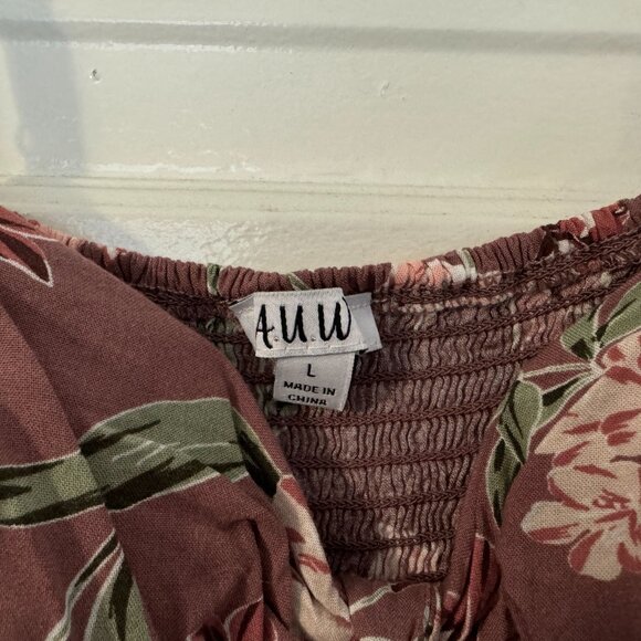 Mauve / Hawaiian AUW Retro Floral Midi Dress / Sundress - Sz L - Picture 4 of 7